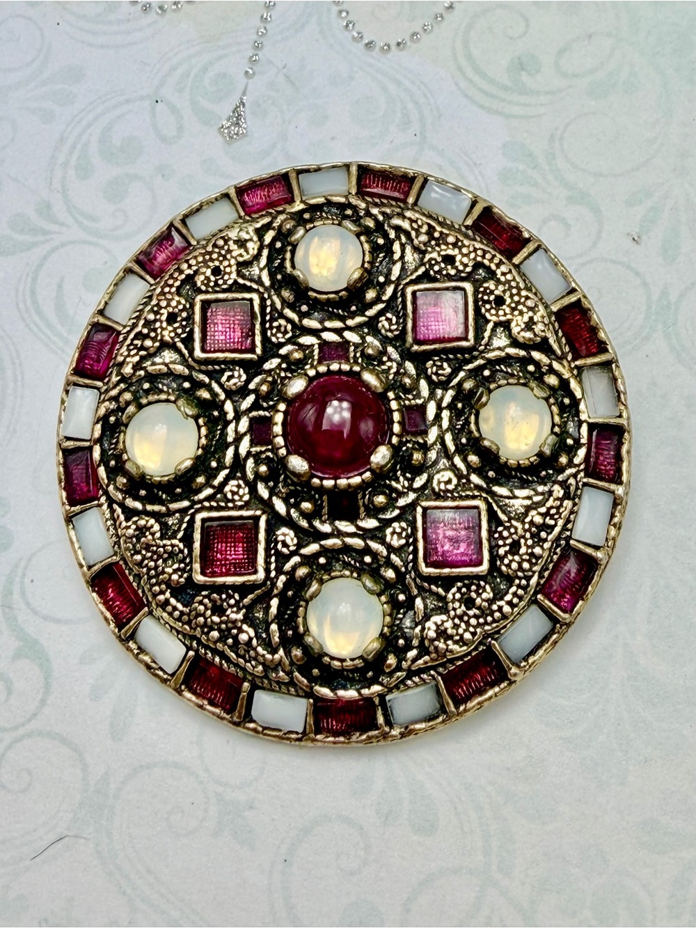 Vintage Celtic Large Round Statement Brooch #cz615